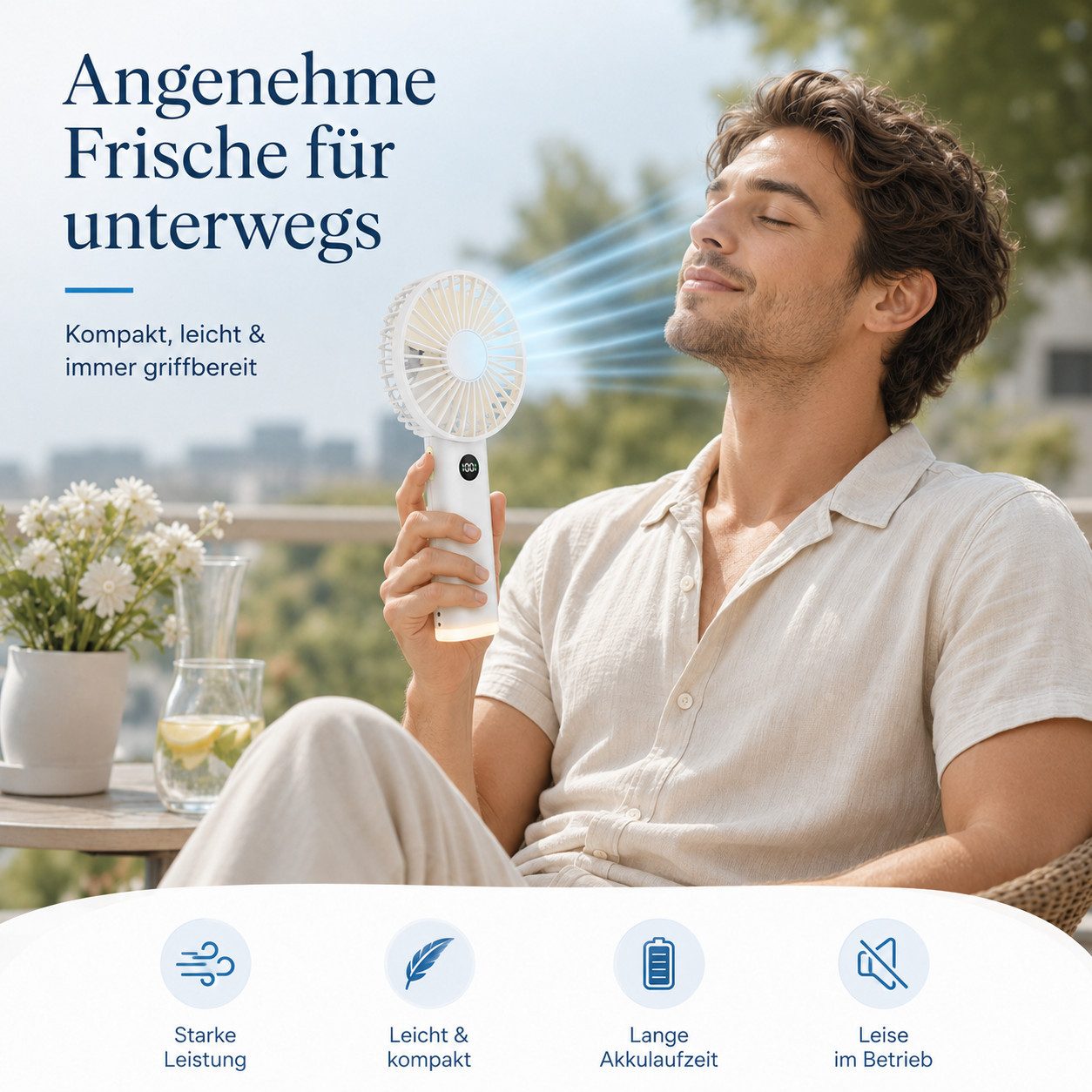 Zantan Handventilator digitale Anzeige & warmes Nachtlicht, Ventilator für Büro, Reisen, Camping und Zuhause – Bild 4 von 5