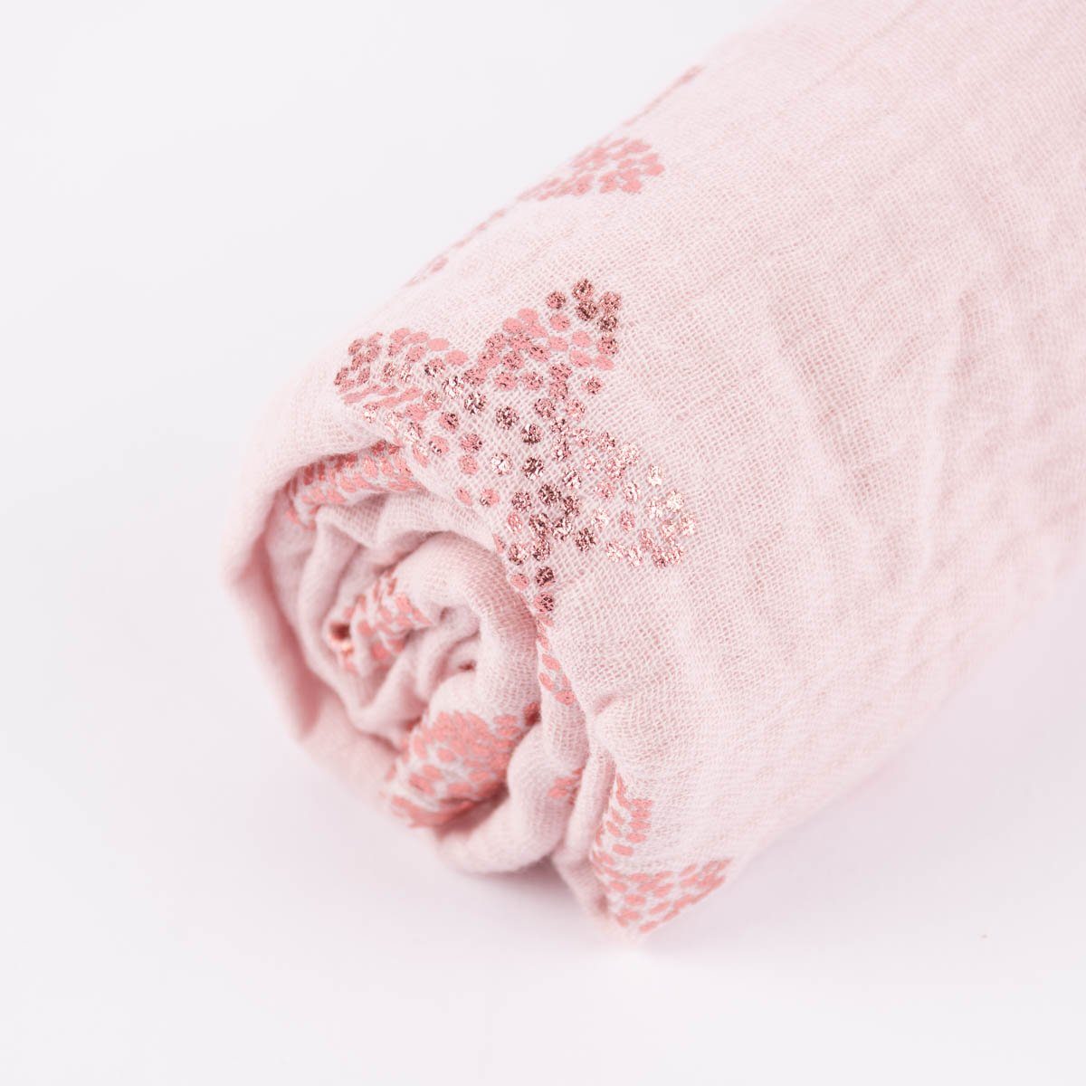 Rico Design Stoff Bekleidungsstoff Meterware Krinkel MusselKirschblüten rosa metallic, mit Metallic-Effekt