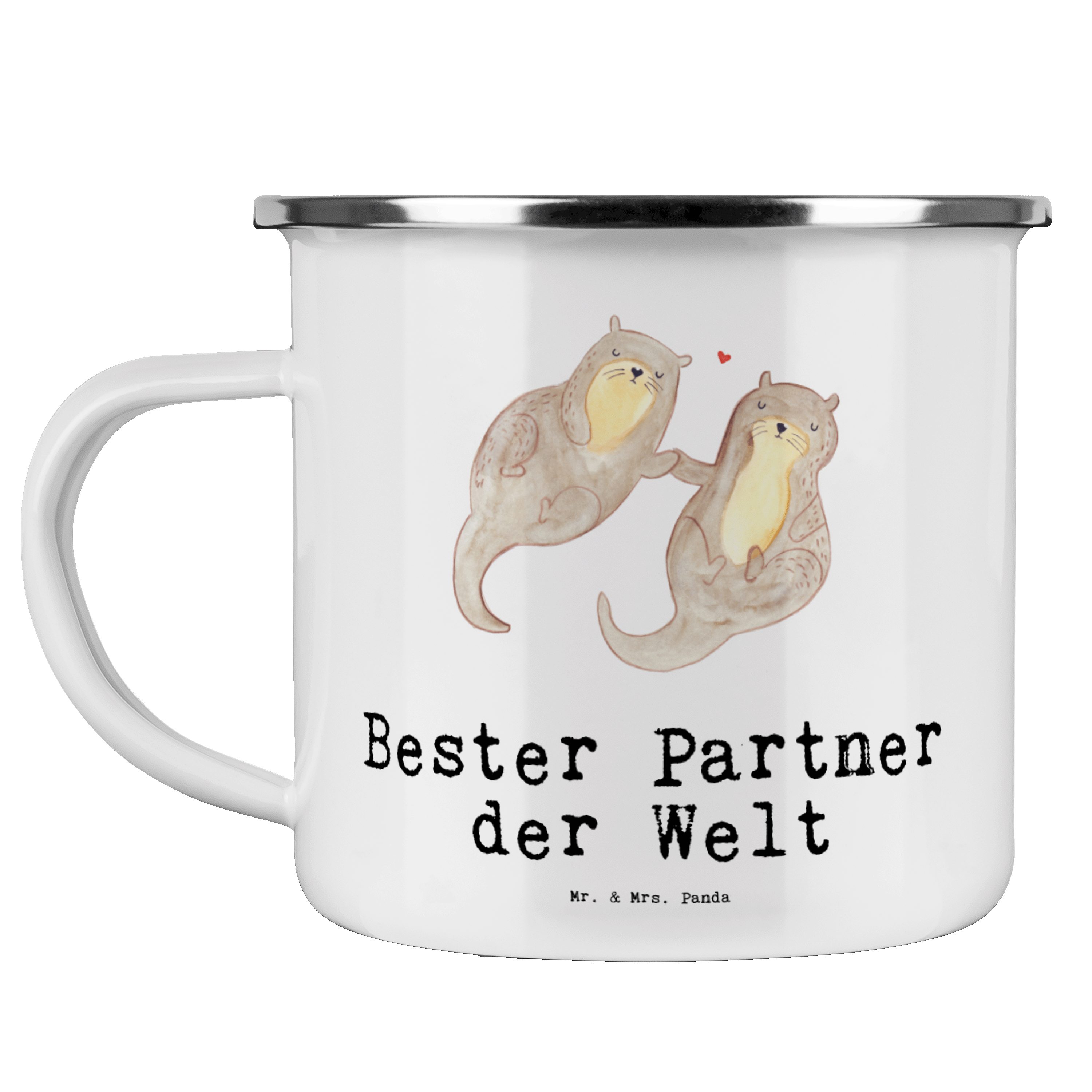 Mr. & Mrs. Panda Becher Otter Bester Partner der Welt - Weiß - Geschenk, Lebensgefährte, Outd, Emaille