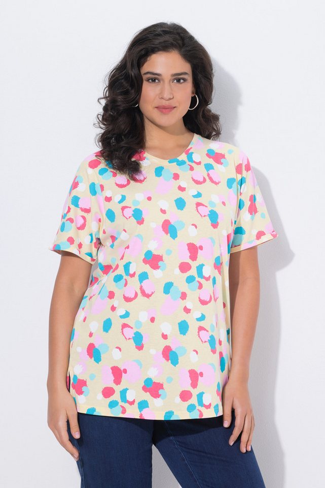 Ulla Popken T-Shirt T-Shirt Tupfen Oversized Rundhals Halbarm