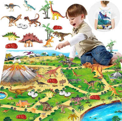 Arkmiido Pflege-Geschenktasche Dinosaurier-Spielzeugset mit Spielmatte Kinder Gastgeschenke Beutel für Kindergeburtstag Partytüten Geschenktüte Partyzubehör, 22-tlg., Realistische Dinosaurierfiguren für Kinder