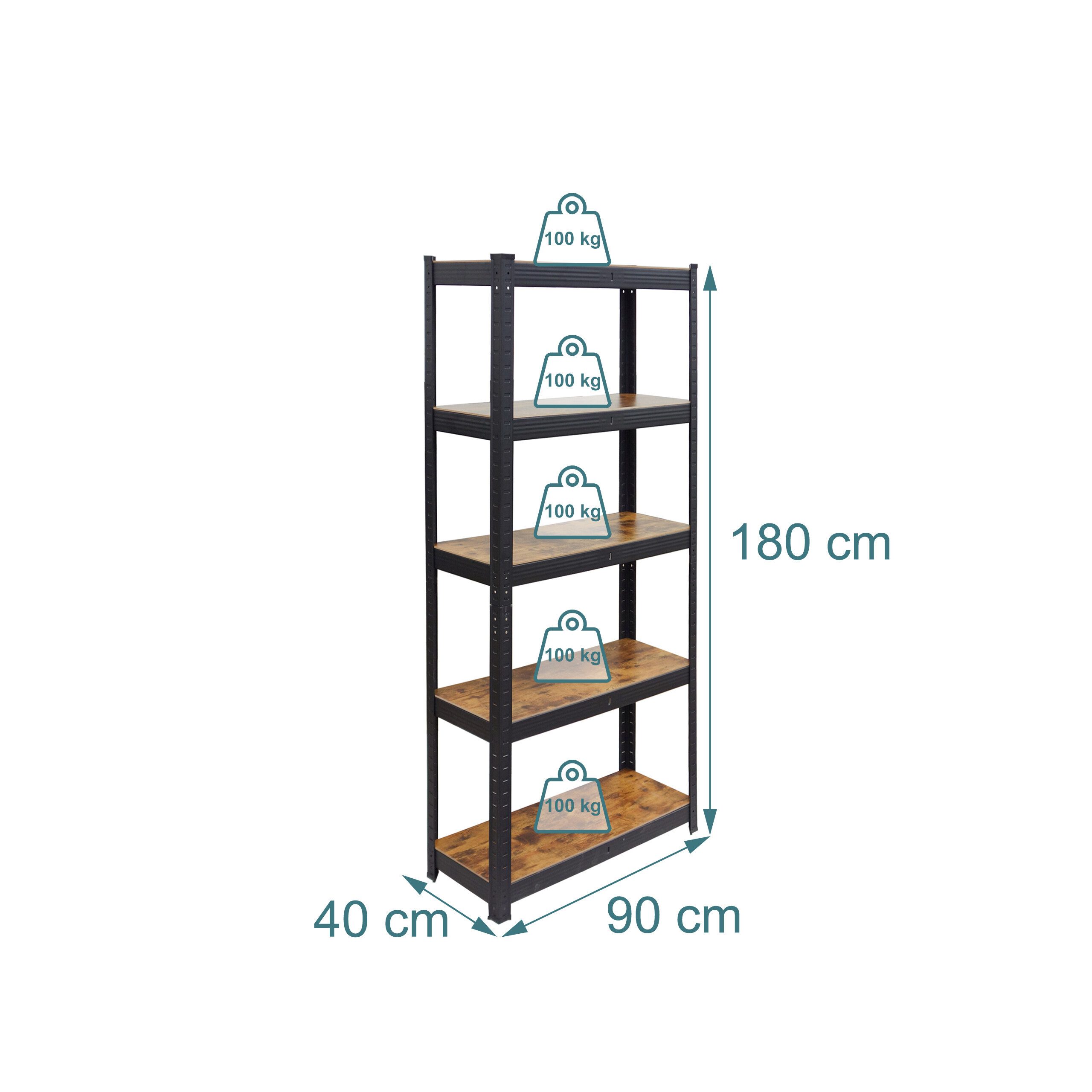 relaxdays Schwerlastregal Industrial 500 kg, 1-tlg., 40 x 90 x 180 cm – Bild 4 von 5