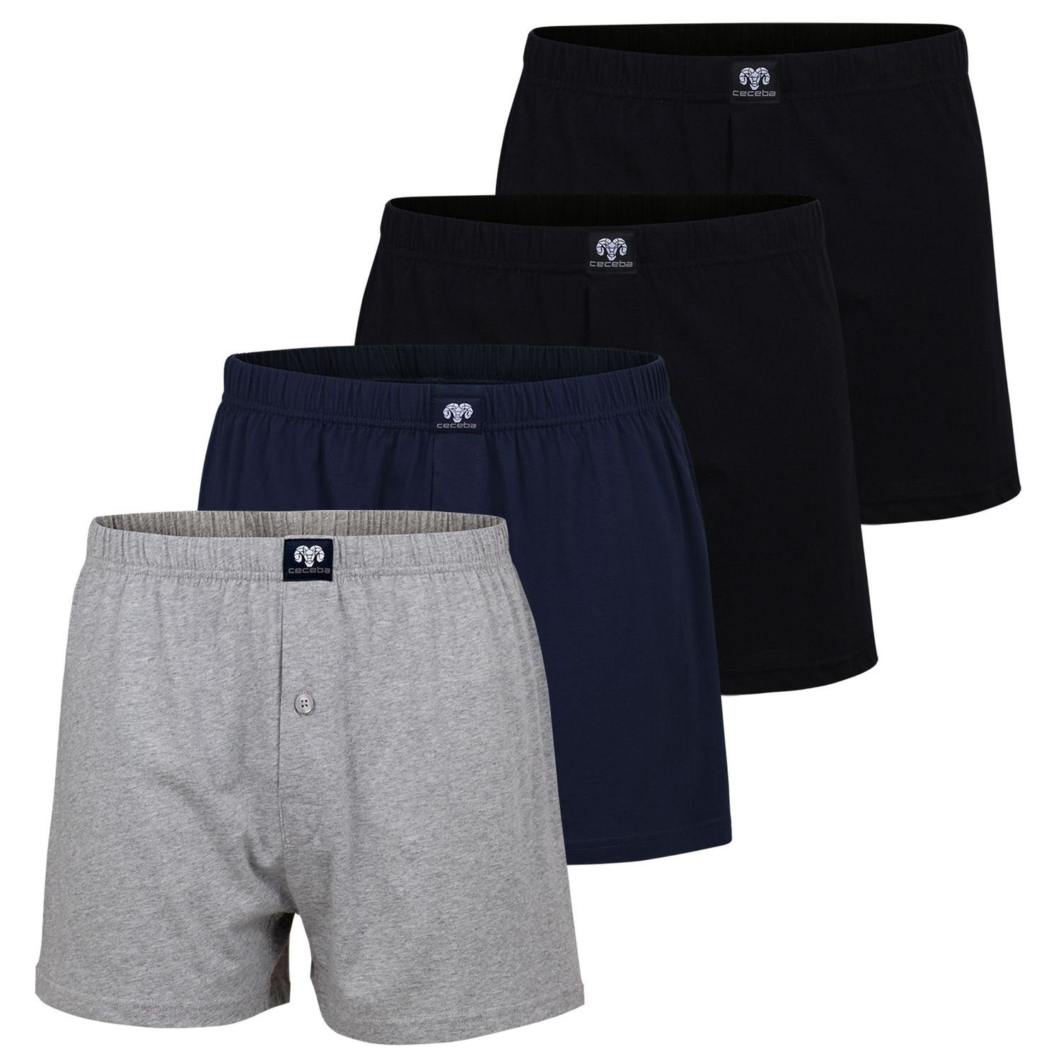 weite 1 mit navy Boxershorts 4er x 1x 2 Eingriff graumelange Herren Boxershorts Pack CECEBA x schwarz im (4-St) CECEBA