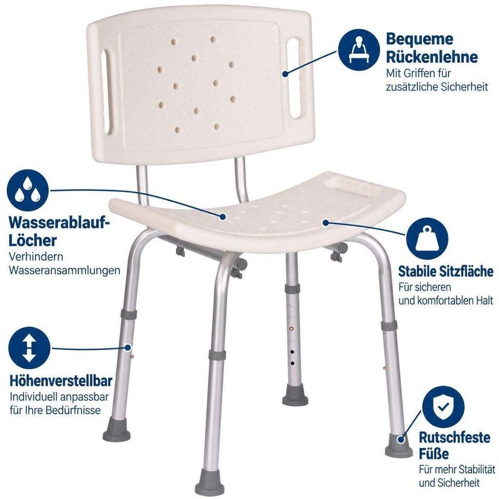 Aiorber Badhocker Aiorber-Höhenverstellbarer Duschhocker mit Rückenlehne Weiß – Bild 4 von 5