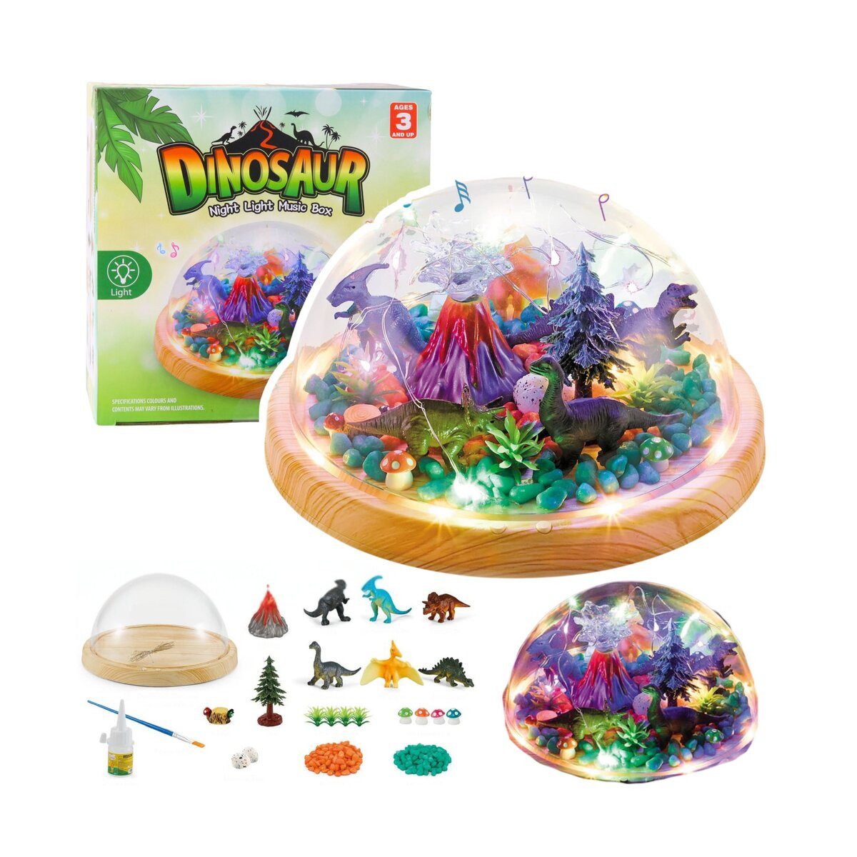 Wisam Lernspielzeug DIY-Dinosaurier-Terrarium-Kreativset mit Kuppel-Nachtlicht