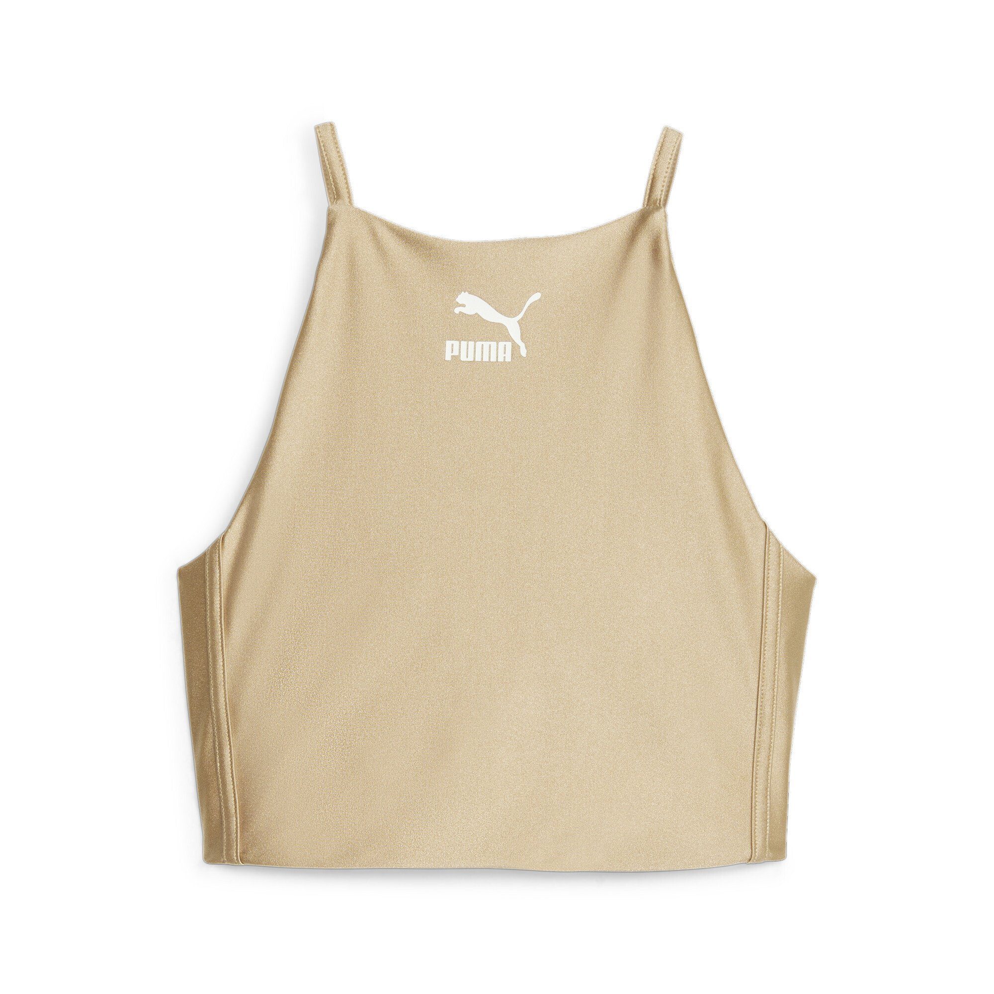 PUMA T-Shirt T7 Shiny Crop Top Damen Sand Dune Beige