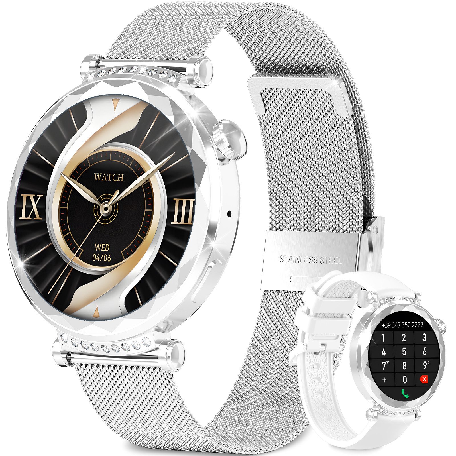 AMOLED SmartWatch Damen, Neueste Fitness Uhr mit Anrufe und SMS Smartwatch