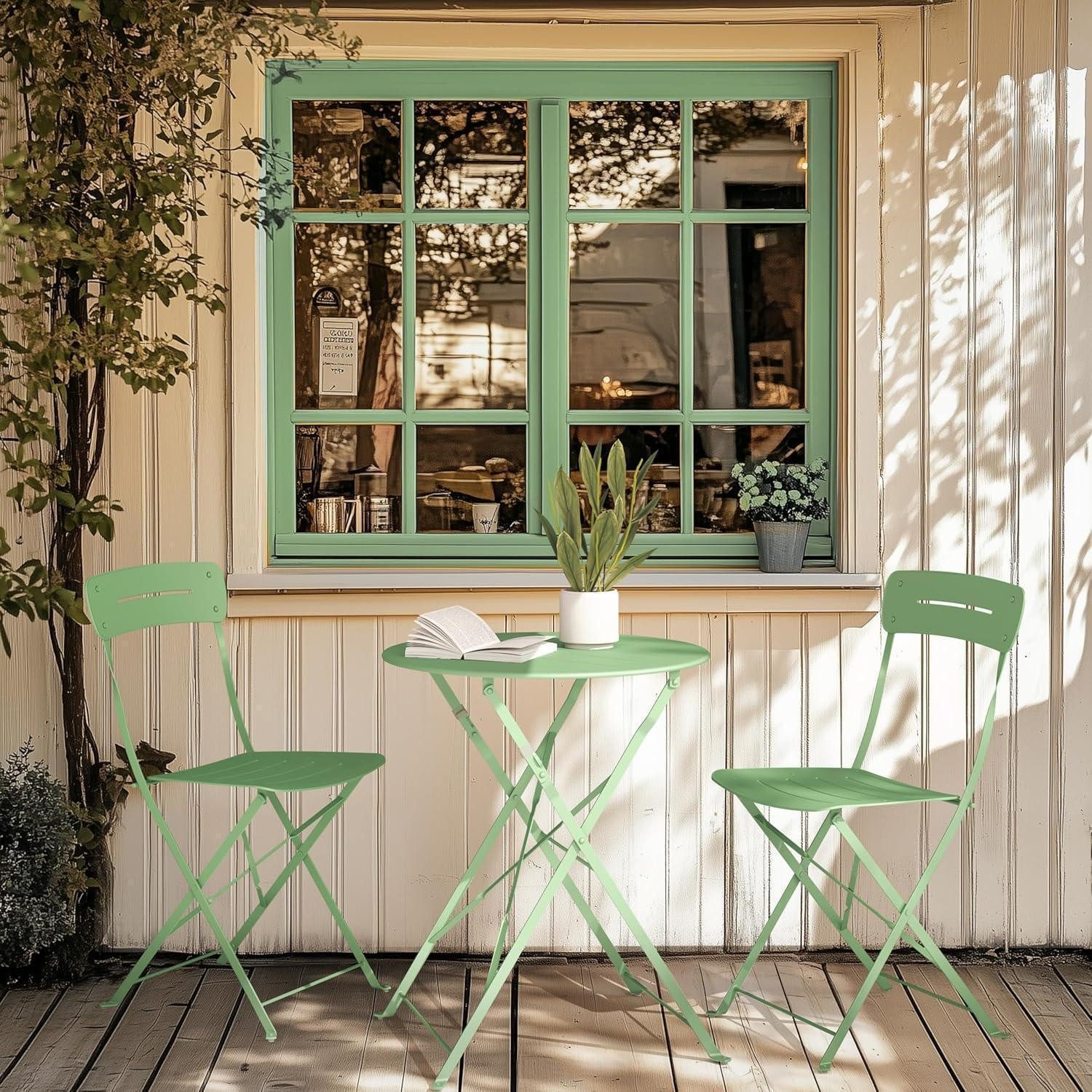 LuxusKollektion Balkonset Balkonmöbel Set Bistrotisch 2 Stühle 3 Teilig Wetterfest Grün mit Nut