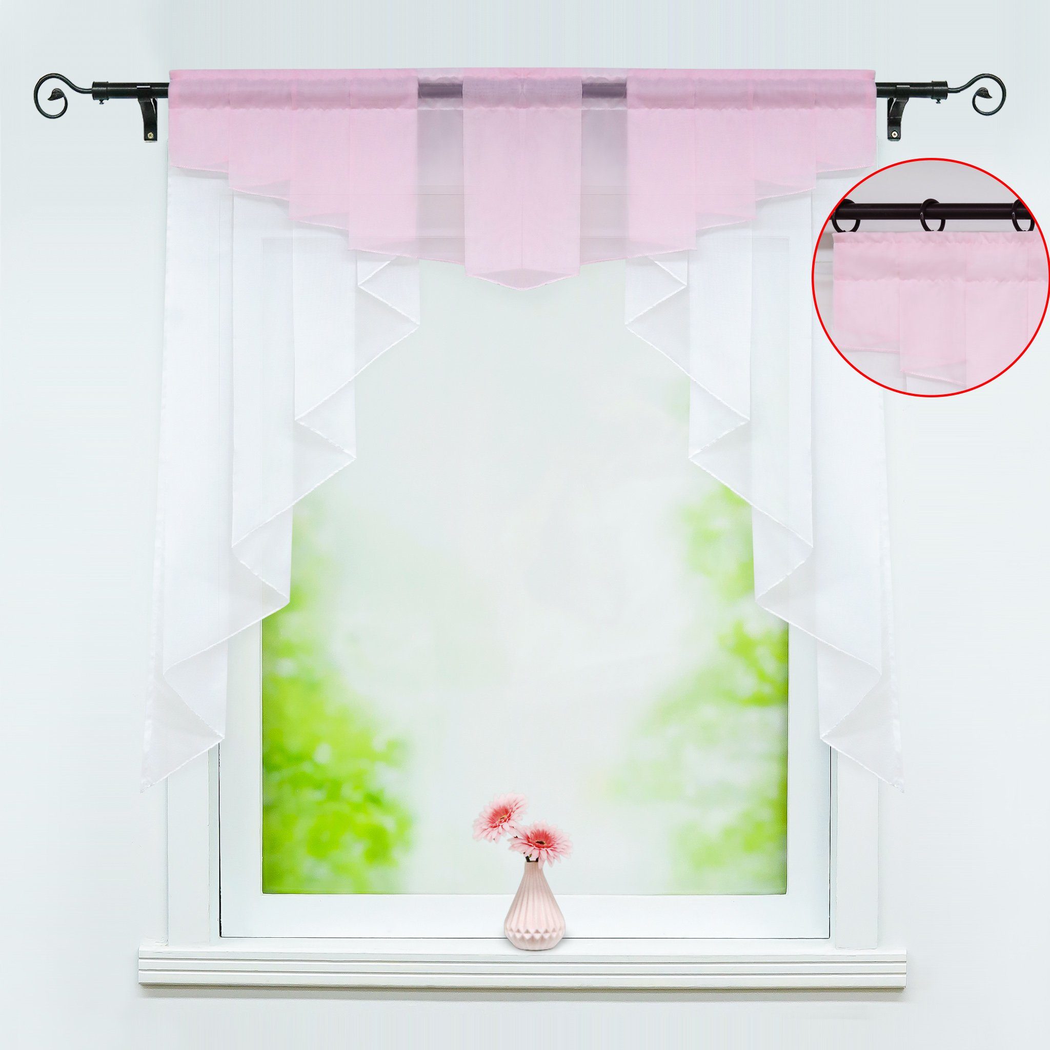 Raffrollo Fiona, Delien, mit Stangendurchzug, Bistrogardinen Kleinfenster Pink