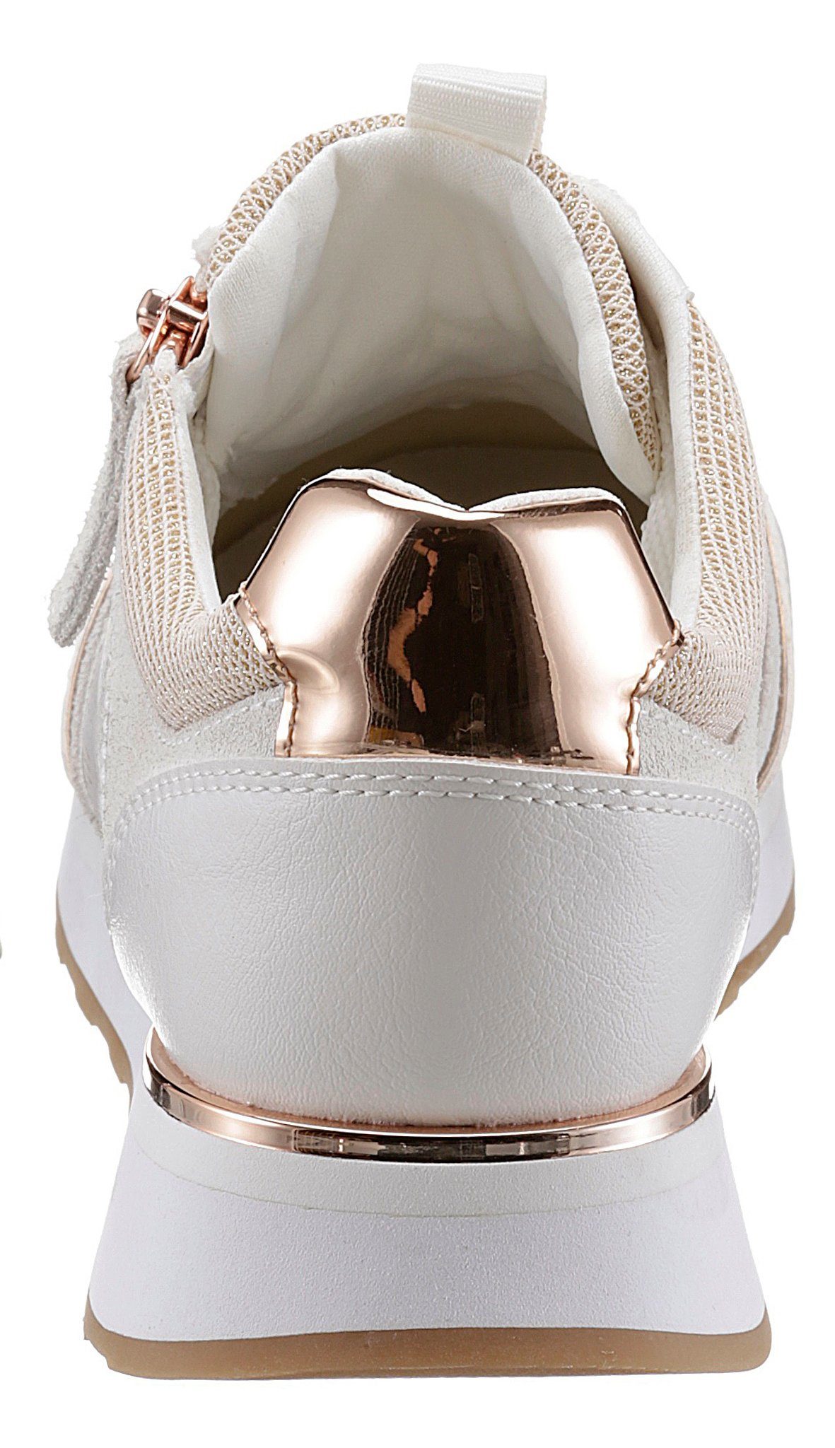 weiß-roségoldfarben praktischem Tamaris Reißverschluss Sneaker mit