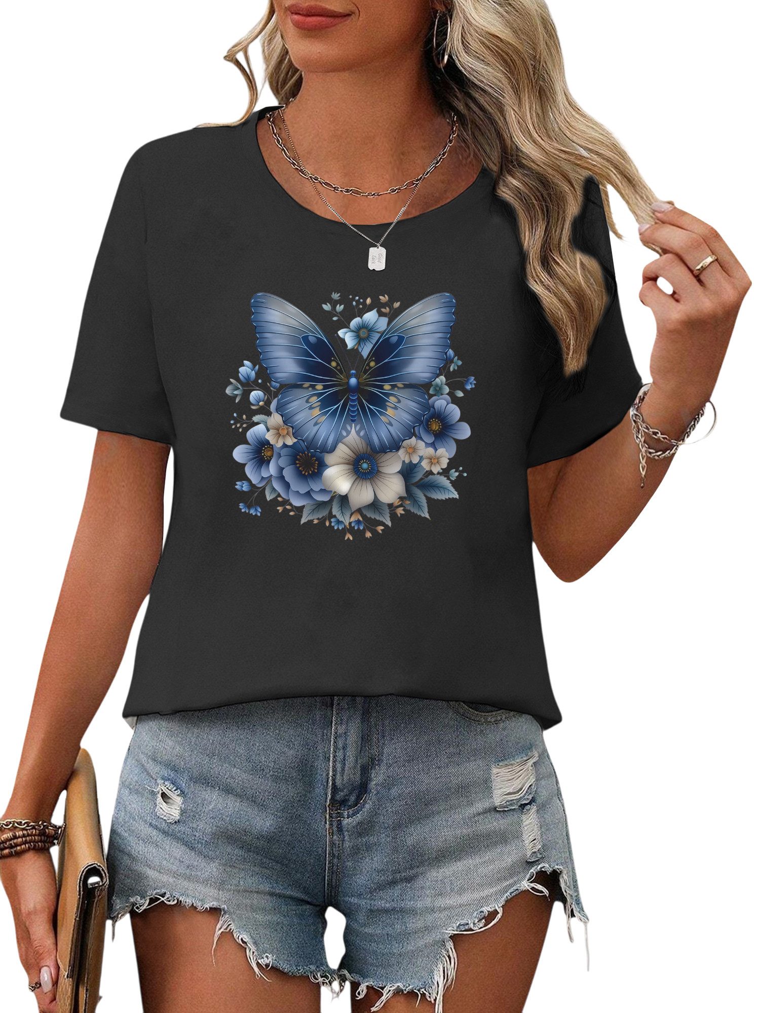 PYL T-Shirt Damen Bequemes Sommer Kurzarmbluse günstig online kaufen