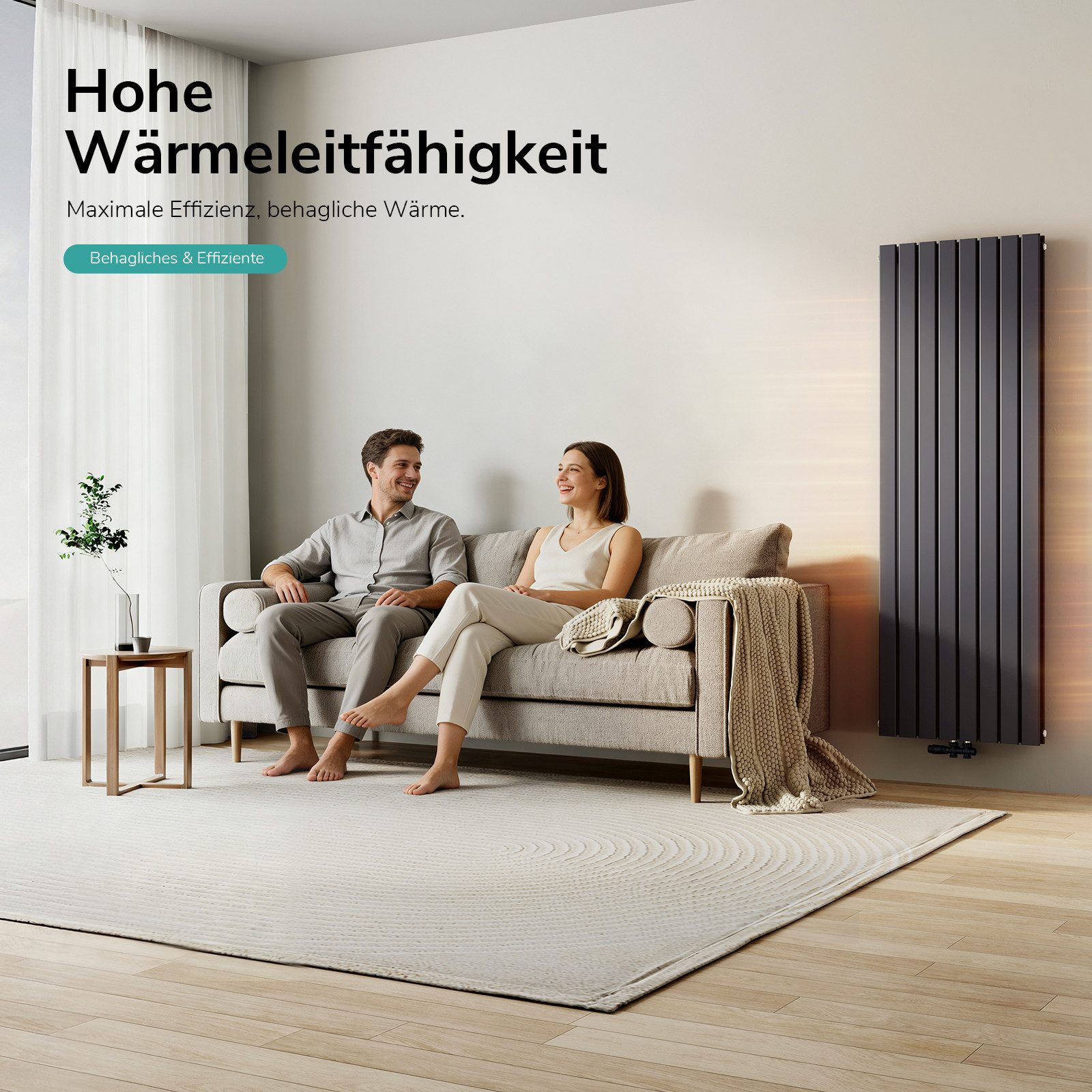 EMKE Heizkörper Flach Vertikal Doppellagig Design Paneelheizkörper Höhe: 160/180cm, 1449W für 14qm Raum Mittelanschluss Anthrazit