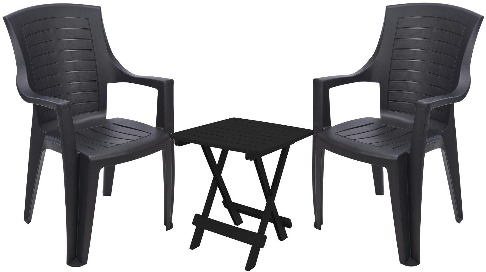 Progarden Sitzgruppe Gartenmöbel Kunststoff Balkonmöbel Anthrazit 3 Tlg. Set, (Set, 3-tlg., Beistelltisch + 2 Stapelstühle), UV-Beständig, Robust, Wetterfest, Made in Italy, Hochwertig