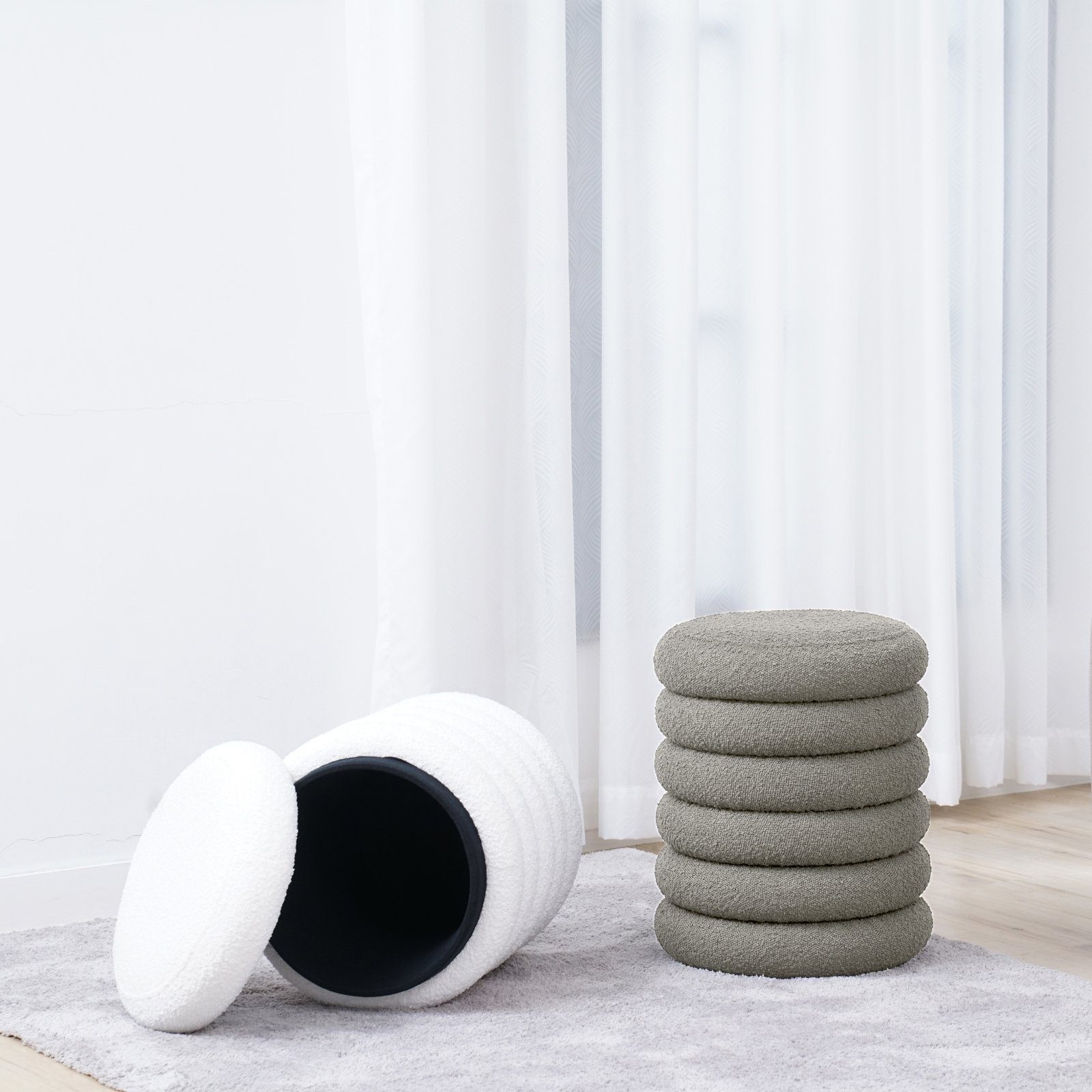 SVITA Stauraumhocker BLOSSOM XS, Pouf, Mit Stauraum, Bouclé-Bezug, Bequeme Polsterung, Modern