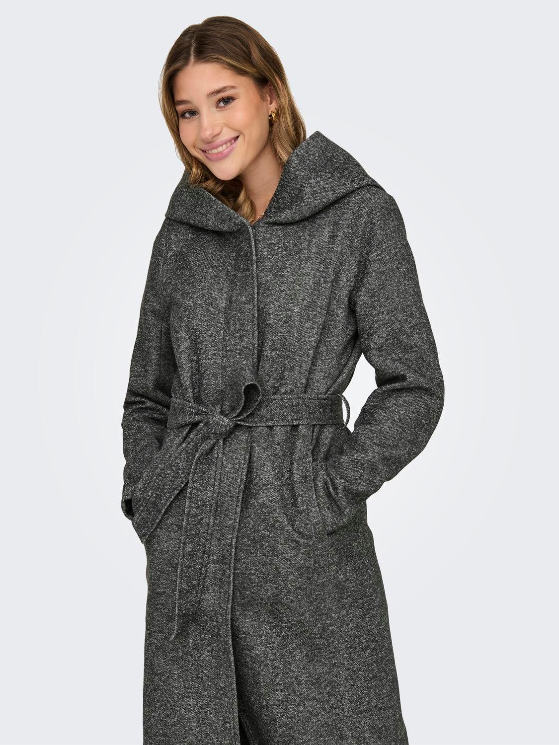 ONLY Langmantel ONLSEDONA LIGHT LONG BELT COAT OTW mit großer Kapuze