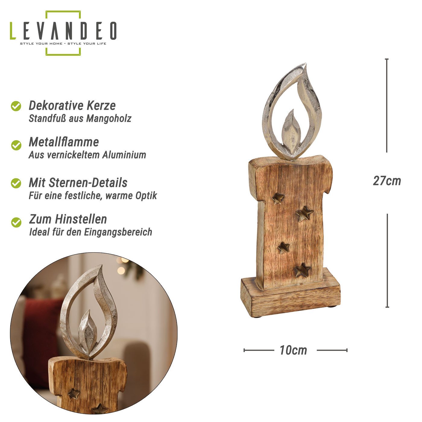 Levandeo® Weihnachtsfigur, Weihnachtsdeko Kerze Mangoholz H27cm Deko Aufste günstig online kaufen