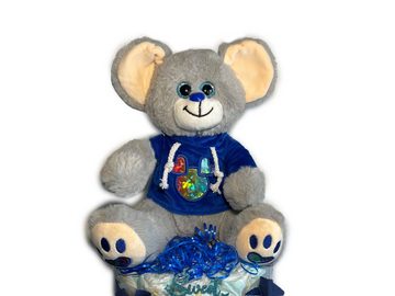Geschenketorten-Gebhardt Windeln Windeltorte Plüsch Maus blau, Babygeschenk zur Geburt für Jungen, Handmade with Love