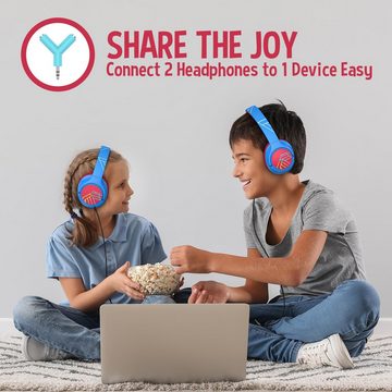 PowerLocus BPA-frei Komfort Kinder-Kopfhörer (mit Klare Soundqualität und nahtlose Kommunikation mit Hi-Fi-Stereo und geräuschunterdrückendem Mikrofon, mit LED-Lichtern im Dunkeln, faltbares Design und Premium-Tragetasche)