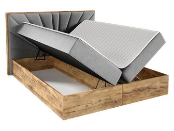 MIRJAN24 Boxspringbett Wood VII (mit zwei Bettkästen für die Bettwäsche), Polsterkopfteil, Topper, Bonellfederkern