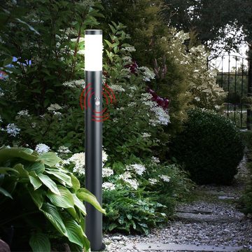 etc-shop Pollerleuchte, Leuchtmittel nicht inklusive, 2x Außen Stand Sockel Lampe Garten Edelstahl Bewegungsmelder