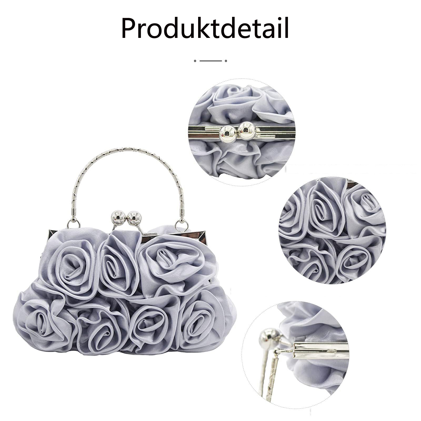 Coonoor Abendtasche Abend-Clutch für Damen, florales Satin, kleine Geldbörsen, mit abnehmbarem Riemen für Hochzeit, Party, Abschlussball