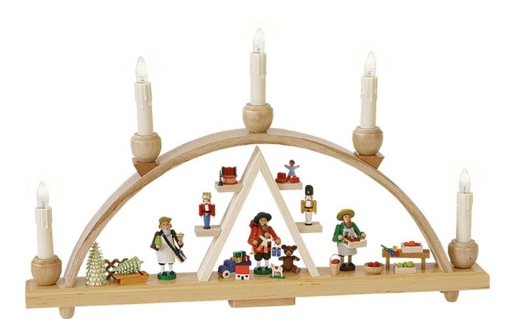 Richard Glaesser Schwibbogen Lichterbogen Seiffener Weihnachtsmarkt, Höhe 28 cm / Breite 48 cm, Handwerkskunst aus dem Erzgebirge