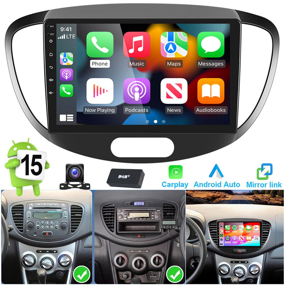 ESSGOO DAB+ Für Hyundai i10 2007-13 Android 15 4+64G Carplay GPS Navi RDS Autoradio (DAB+ (optional), AM, FM, RDS, ASP, Wireless Apple Carplay & Android Auto,2 DIN,4+64GB(optional)