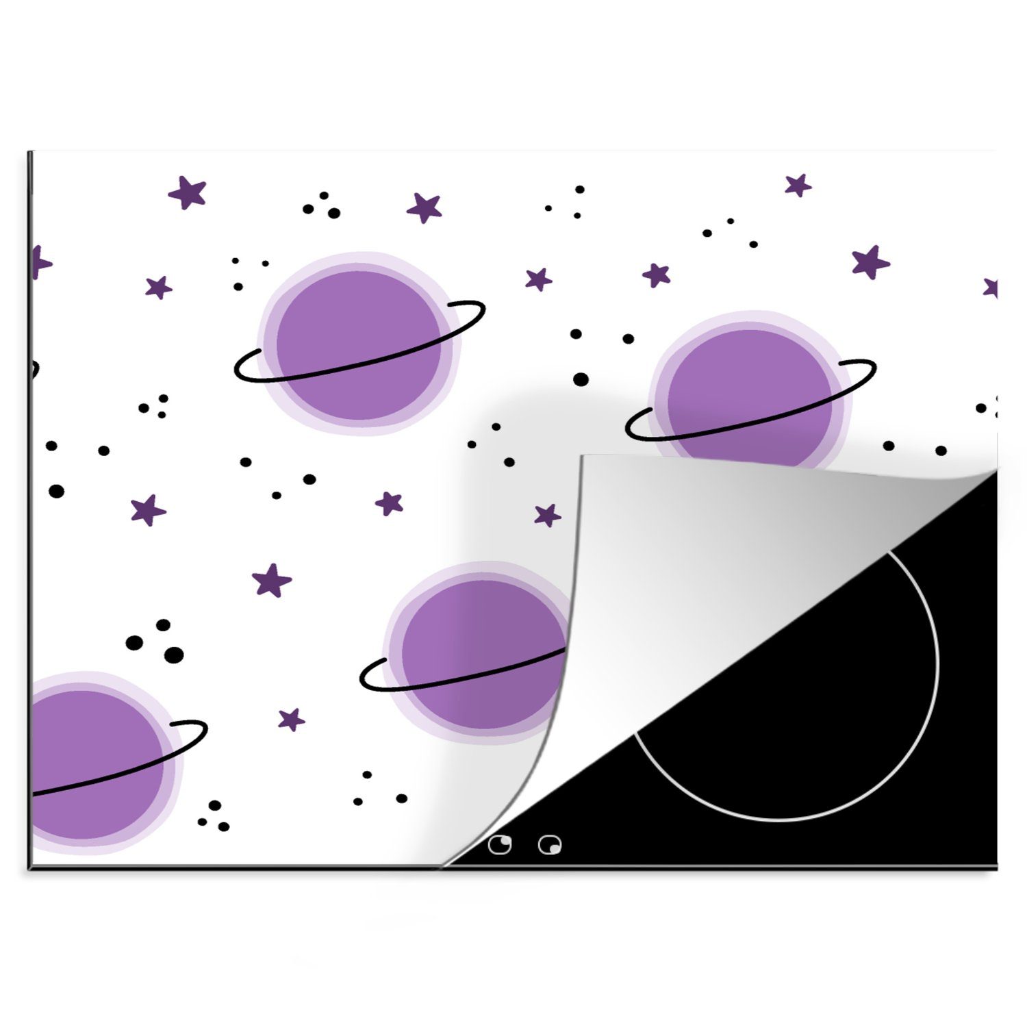 MuchoWow Herdblende-/Abdeckplatte Weltraum Arbeitsfläche Planeten Mobile 60x52 tlg), - - Sterne Muster, Vinyl, nutzbar, (1 cm, Ceranfeldabdeckung - - Raumfahrt