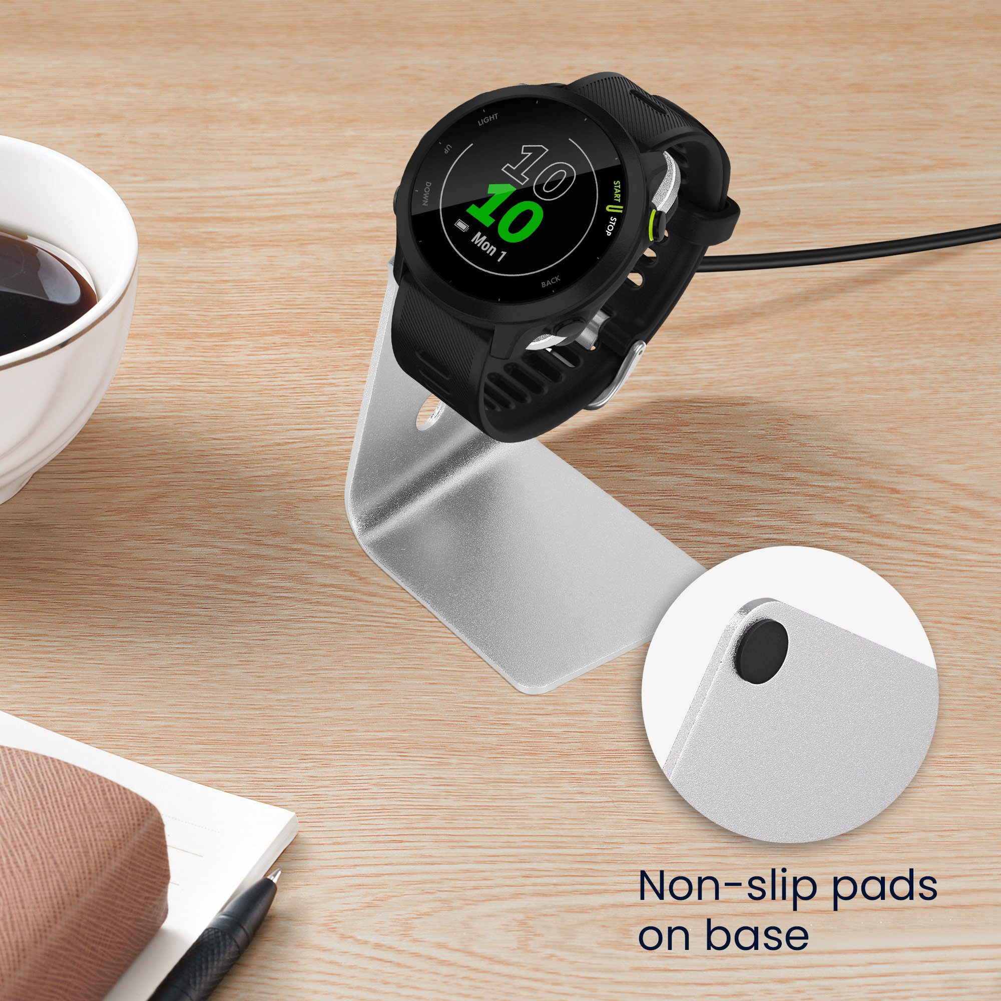 kwmobile USB Ladegerät für Garmin vivoactive 6 / vivoactive 5 / Forerunner 55 / Smartphone-Ladegerät (1-tlg., USB Kabel Charger Stand - Smart Watch Ladestation - mit Standfunktion)