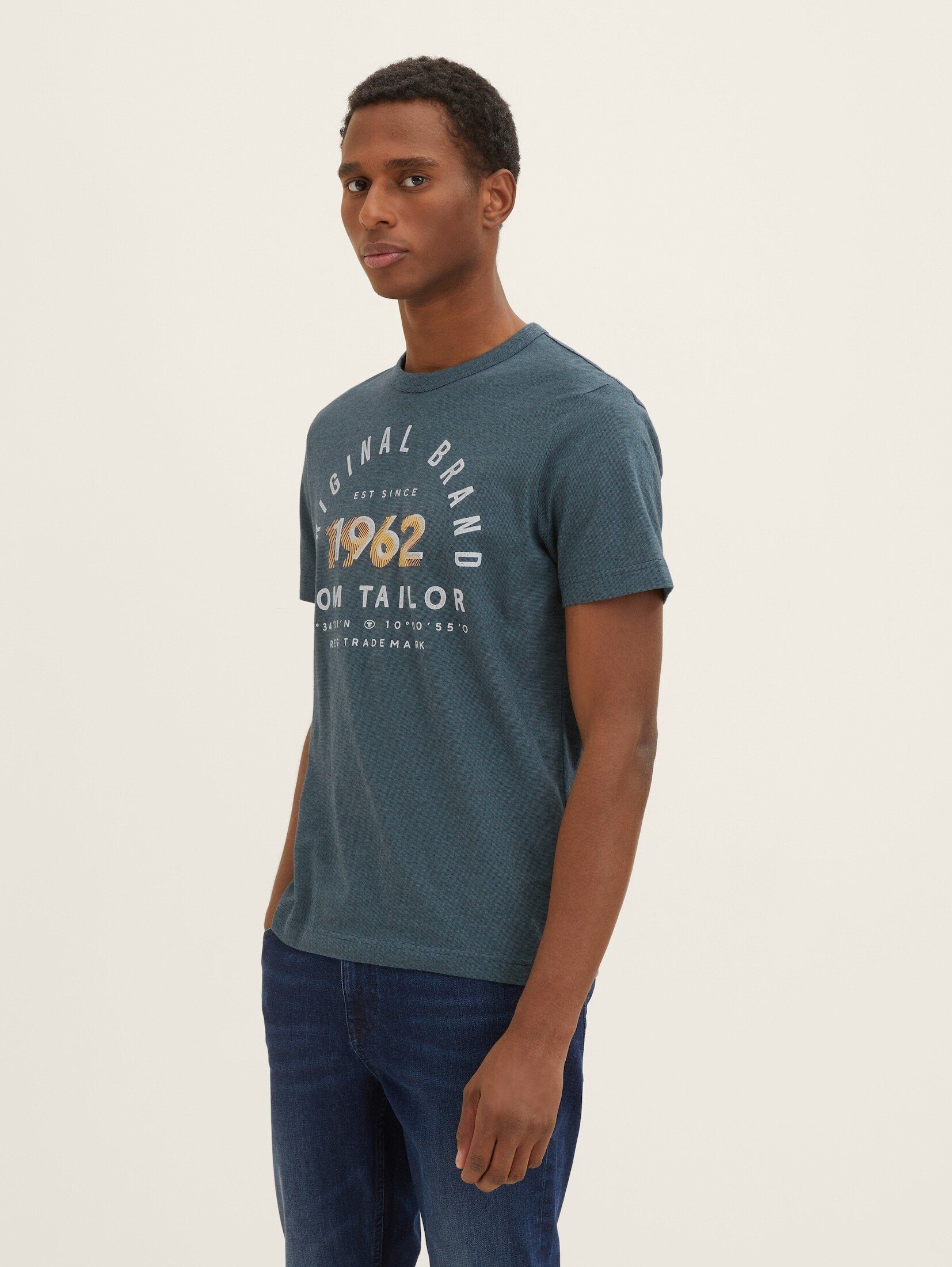 TOM TAILOR T-Shirt T-Shirt mit Print deep bluish green fine stripe