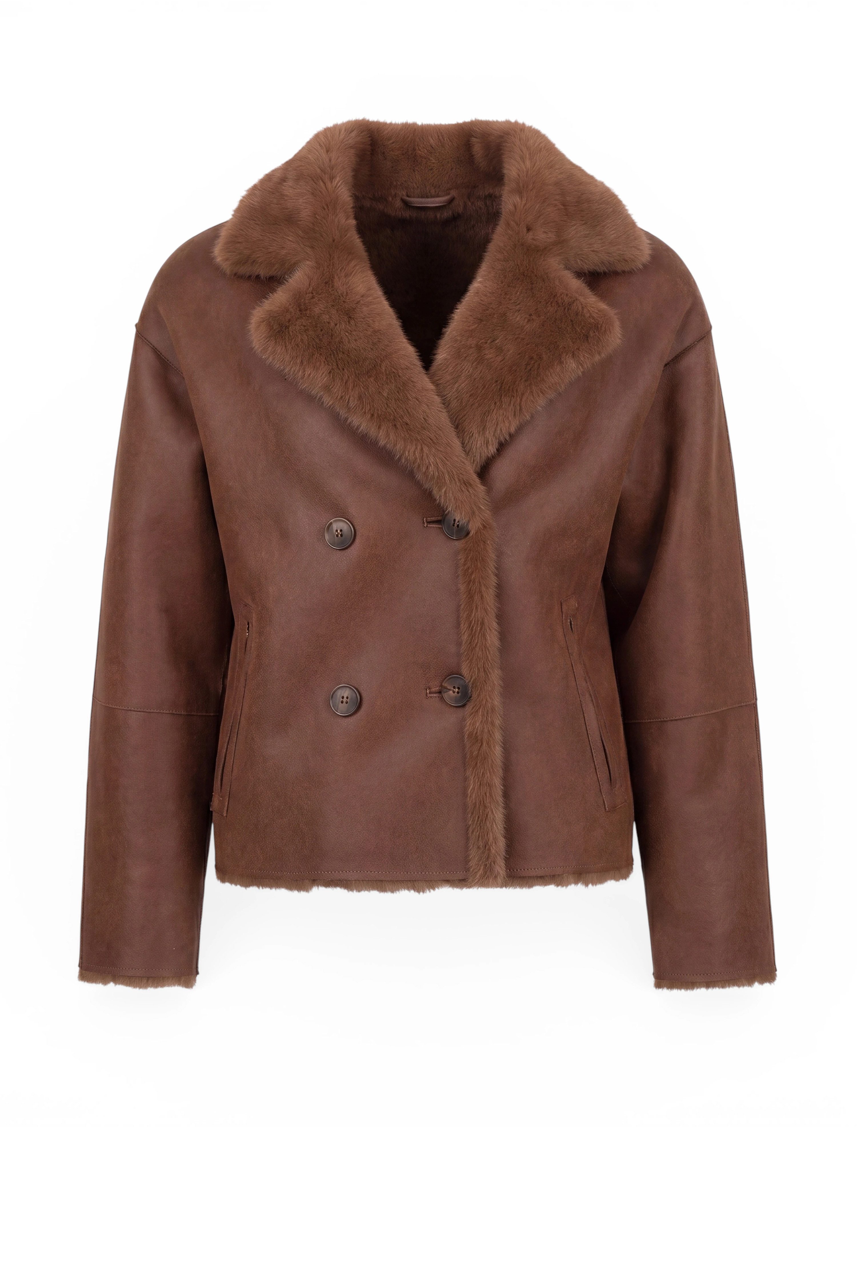 FUNK since 1776 Fellimitatjacke zum Wenden Webpelz/Lederimitat - mit Reverskragen - 2 Looks in einem – Bild 4 von 5
