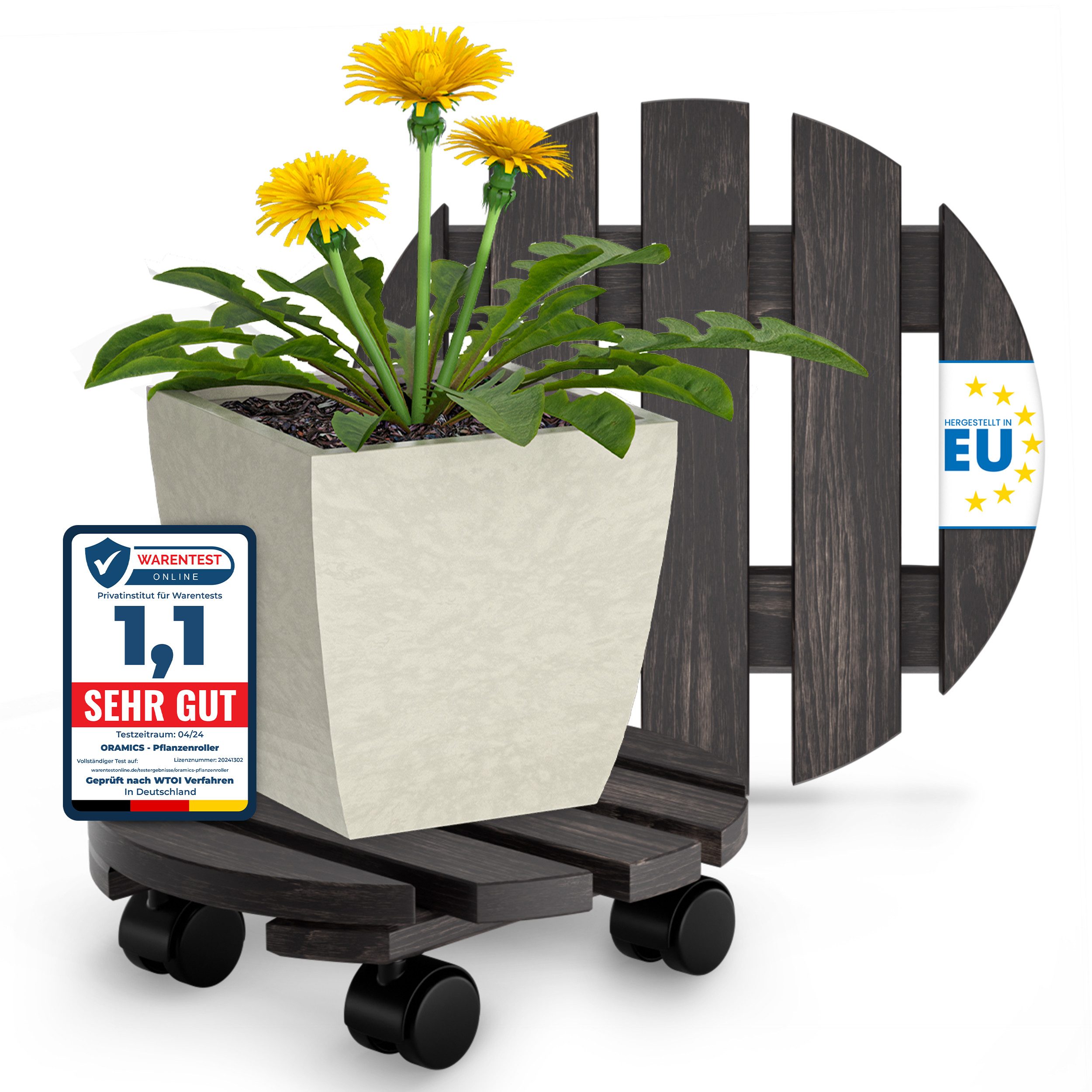Pflanzenroller Blumentopfuntersetzer Rund Massivholz Ø30 x 8cm bis 120kg belastbar