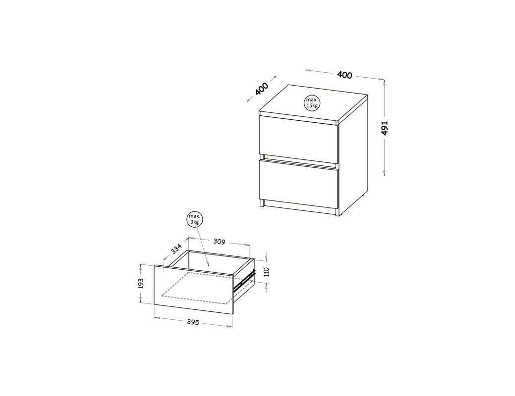 Schubladen 10 ARCA Marmex Möbel arktisweiß mit Nachttisch