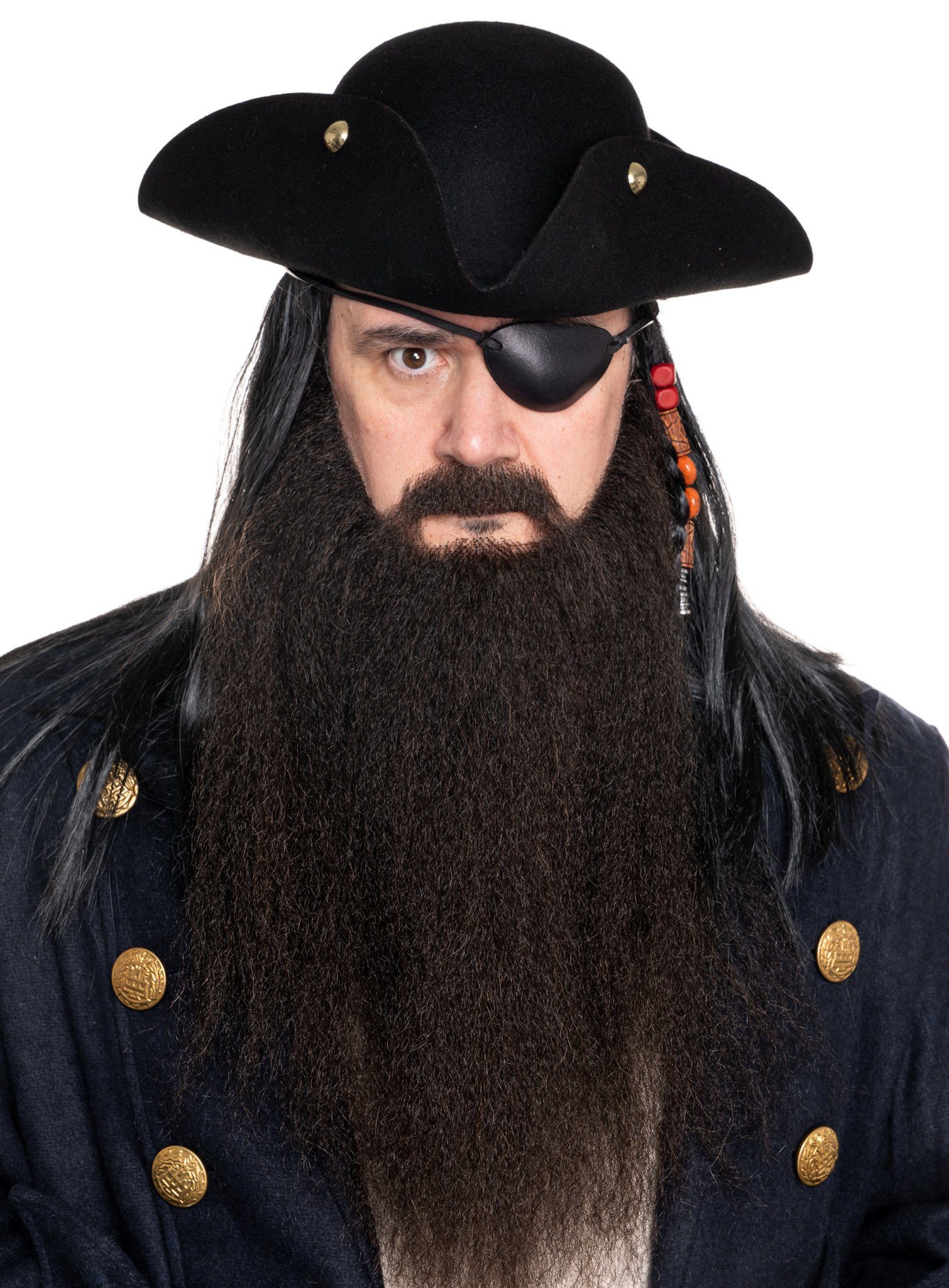 Maskworld Piraten-Kostüm Pirat Kostüm Bart Karneval Faschingskostüm Herren, Hoch realistischer Bart mit Echthaaranteil in Theater- und Filmqualit