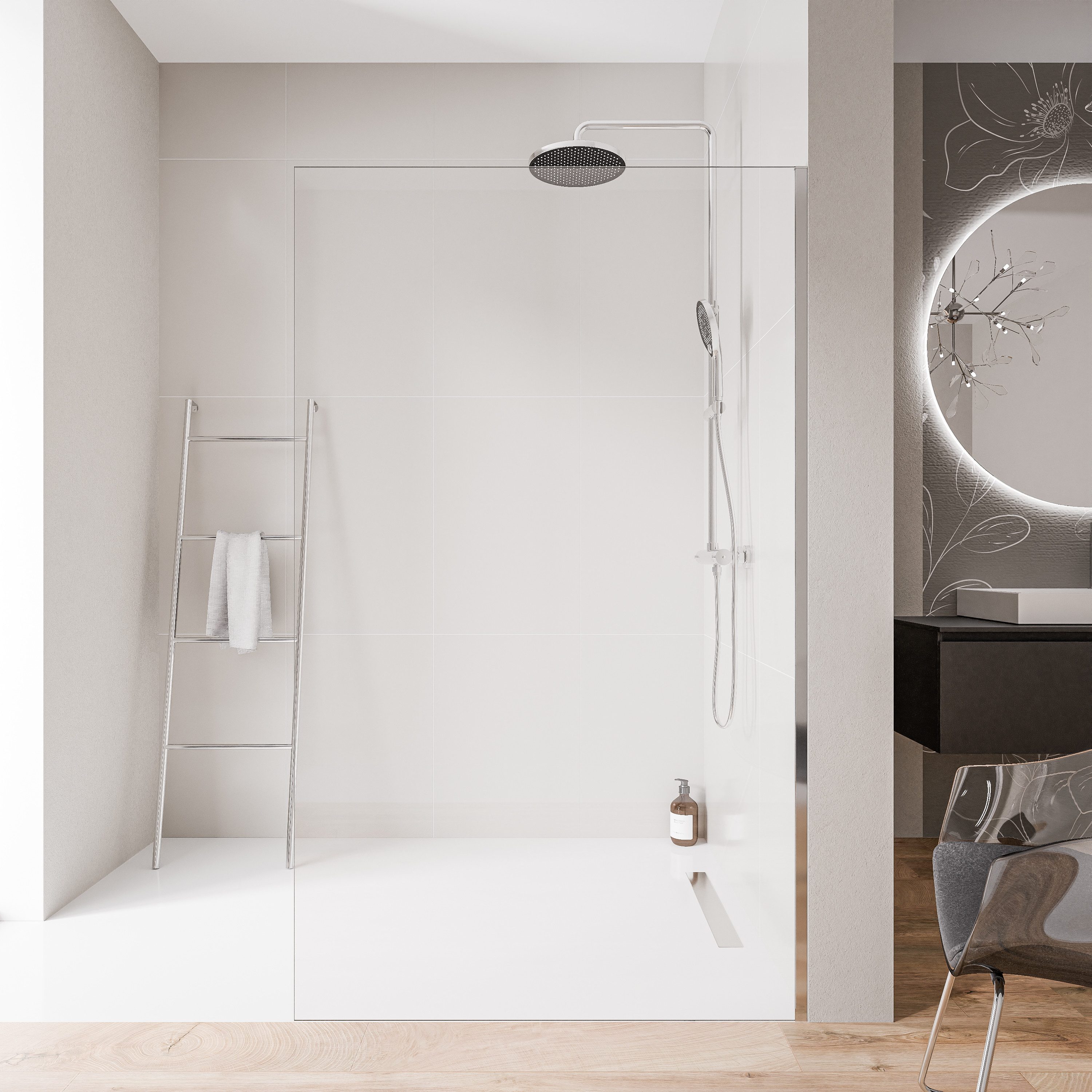 Bernstein Walk-in-Dusche EX102 70x200 cm Klarglas, (1-teilig), Rahmenlose Duschabtrennung mit Edelstahlprofil in Chrom