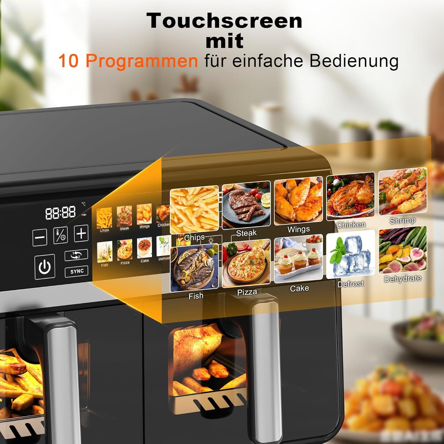 ZMH Heißluftfritteuse 2 Kammern, 10L Airfryer Doppelkammer Einkammer Verstellbar, 2200 W, 10 in 1 Doppelkammer Temperatur Separat Regeln Touchscreen
