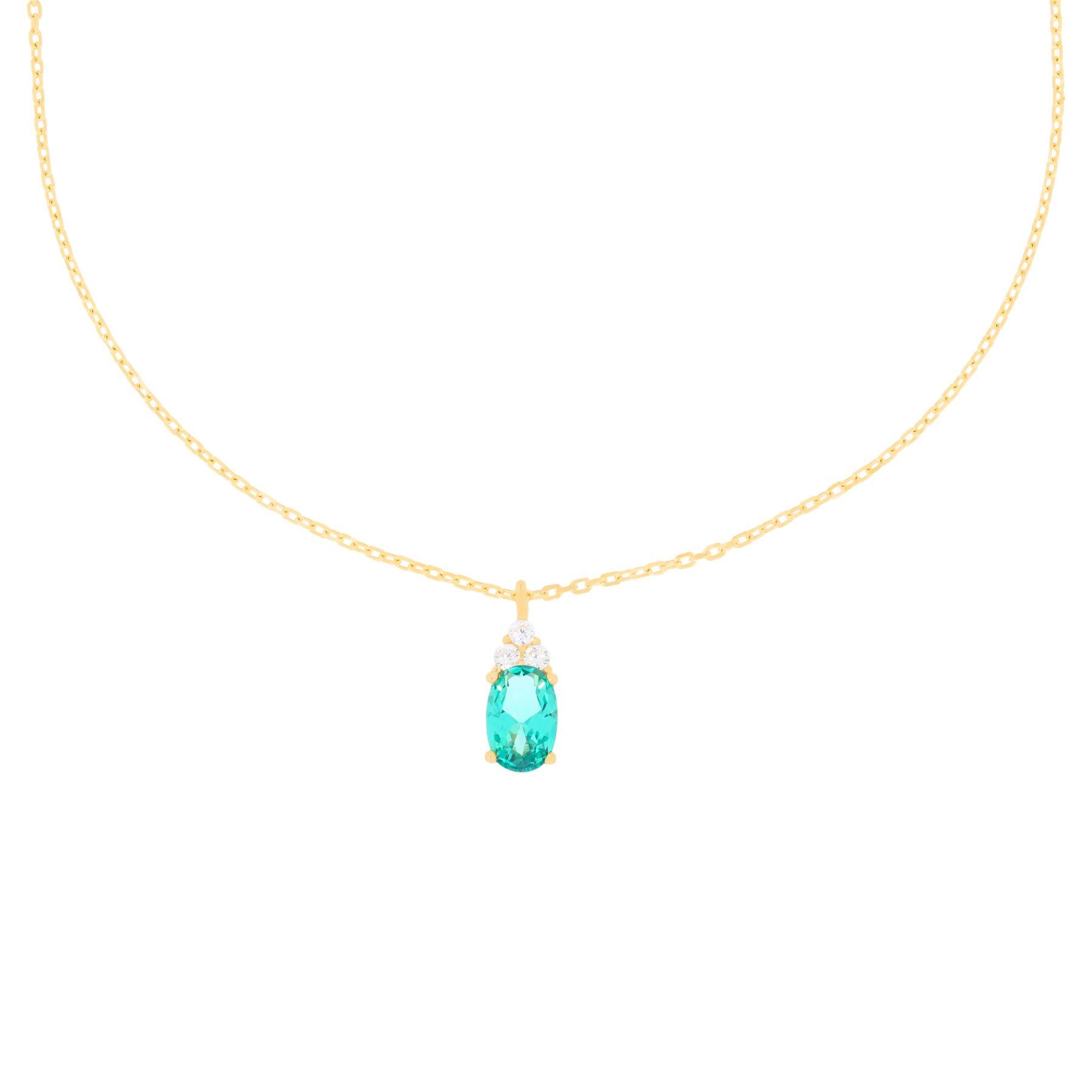 Stella-Jewellery Collier 585er Gelbgold Collierkette mit synth. Smaragd (inkl. Etui), Collierkette mit synth. Smaragd u. Zirkonia Solitaire