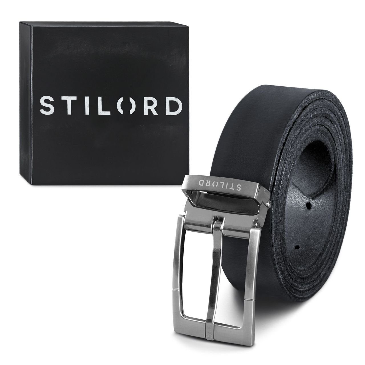 Schnalle Damen Herren STILORD - I Ledergürtel Vintage silbern schwarz Ledergürtel gebürstet I
