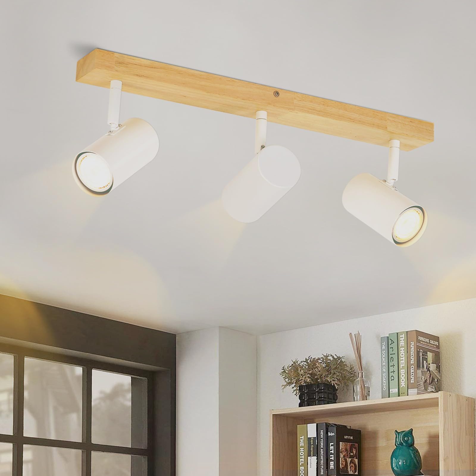Nettlife Deckenstrahler Weiß Holz 1/2/3 Flammig GU10 Deckenspots Landhaus D günstig online kaufen