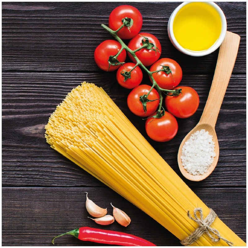 Wallario Memoboard Italienisches Menü mit Spaghetti, Tomaten, Salz und Chilischoten