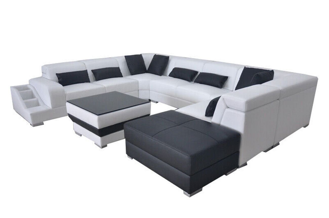 JVmoebel Ecksofa Leder Wohnlandschaft Eck Modern U-Form Design +Hocker Sofa Garnitur