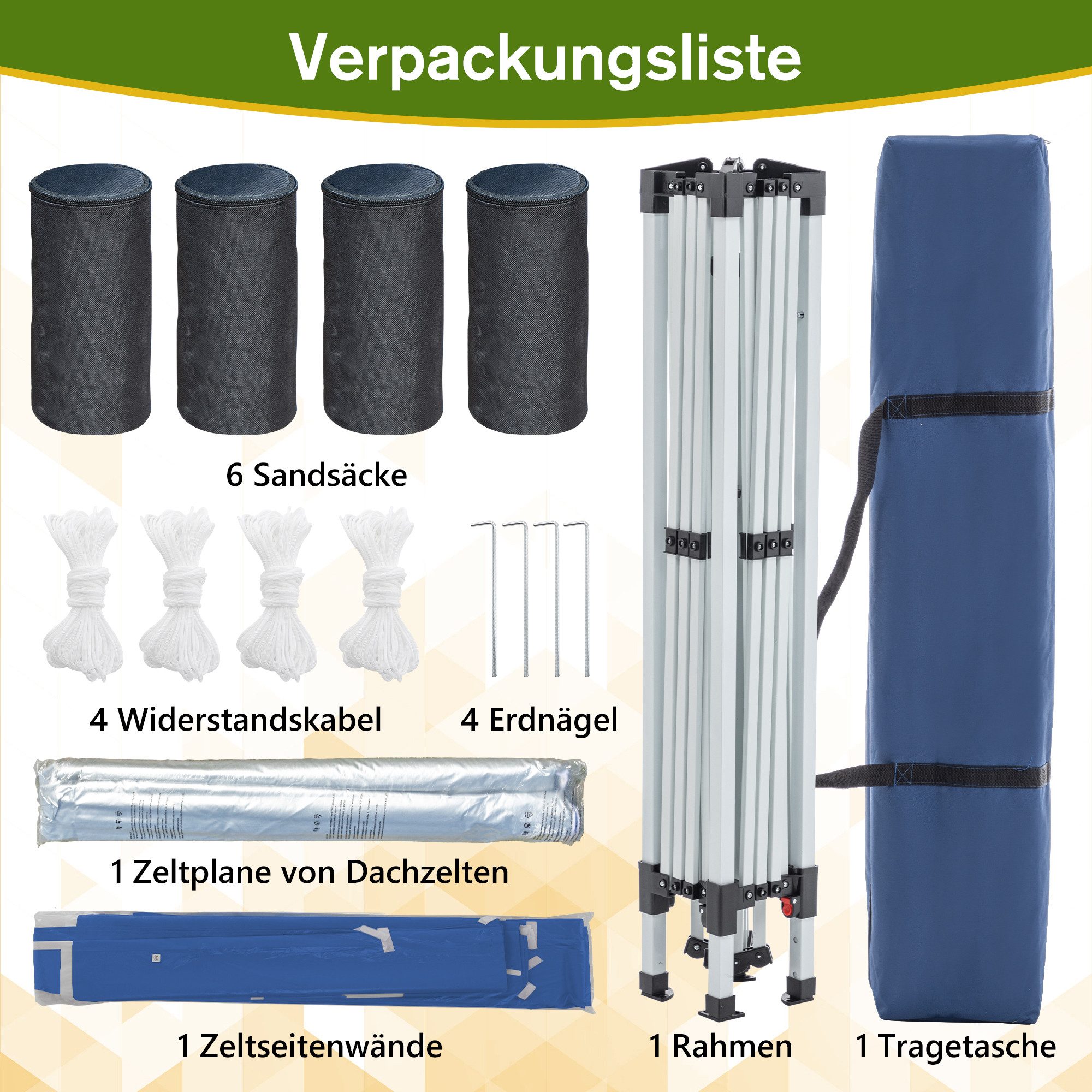 Thanaddo Faltpavillon Faltpavillon 3x3m m. 4 Seitenwänden, höhenverstellbar, wasserdicht