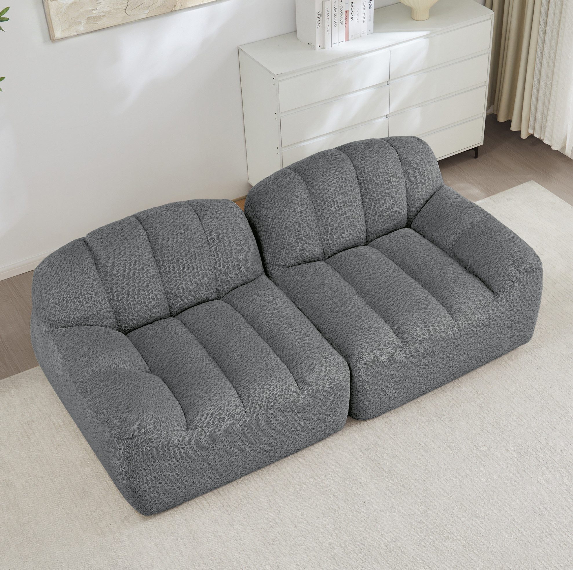 MODFU Loungesofa 2- bis 4-Sitzer modular, muschelförmiges boneless Design aus 32D Hochdichtschaum, tiefe Sitzkissen, flexibel kombinierbar für L-, U- und 2-Sitzer Aufstellung, ohne Montage sofort nutzbar 1 Teile