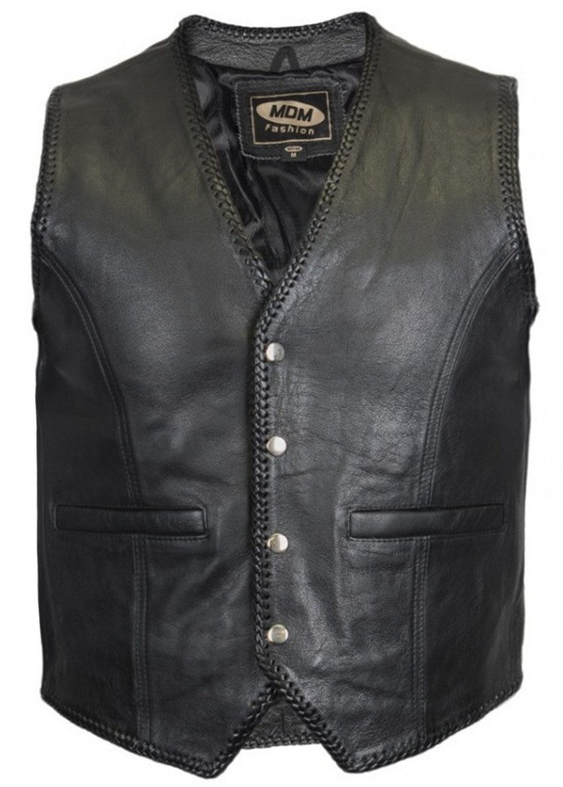 Lederweste Druckknopf Biker Lederweste seitlich geschlossen