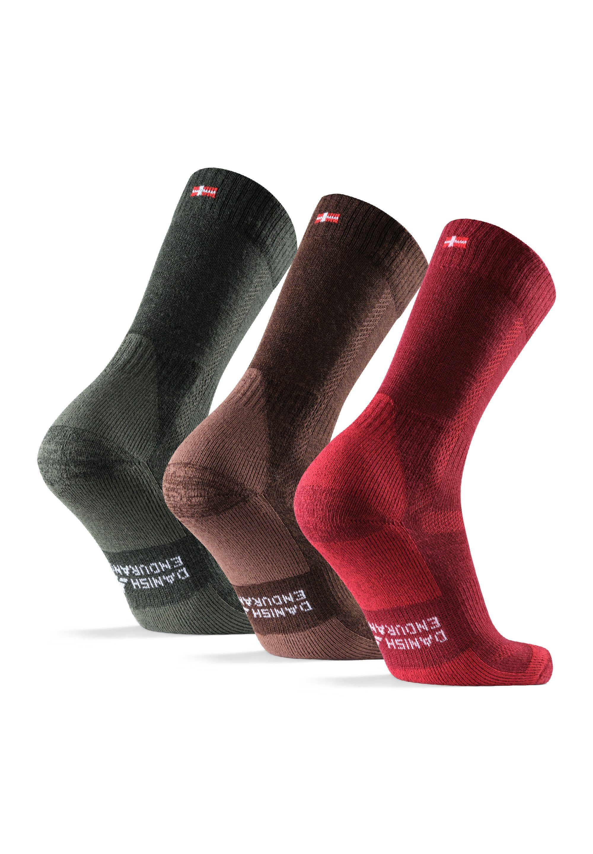 DANISH ENDURANCE Wandersocken Merino für Kinder 3-Paar) Socks Classic (Packung, Multicolor Damen Herren, Hiking & Anti-Blasen
