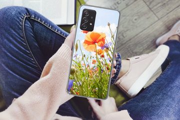 MuchoWow Handyhülle Blumen - Mohn - Frühling - Natur - Rot - Blau, Phone Case, Handyhülle Samsung Galaxy A53, Silikon, Schutzhülle