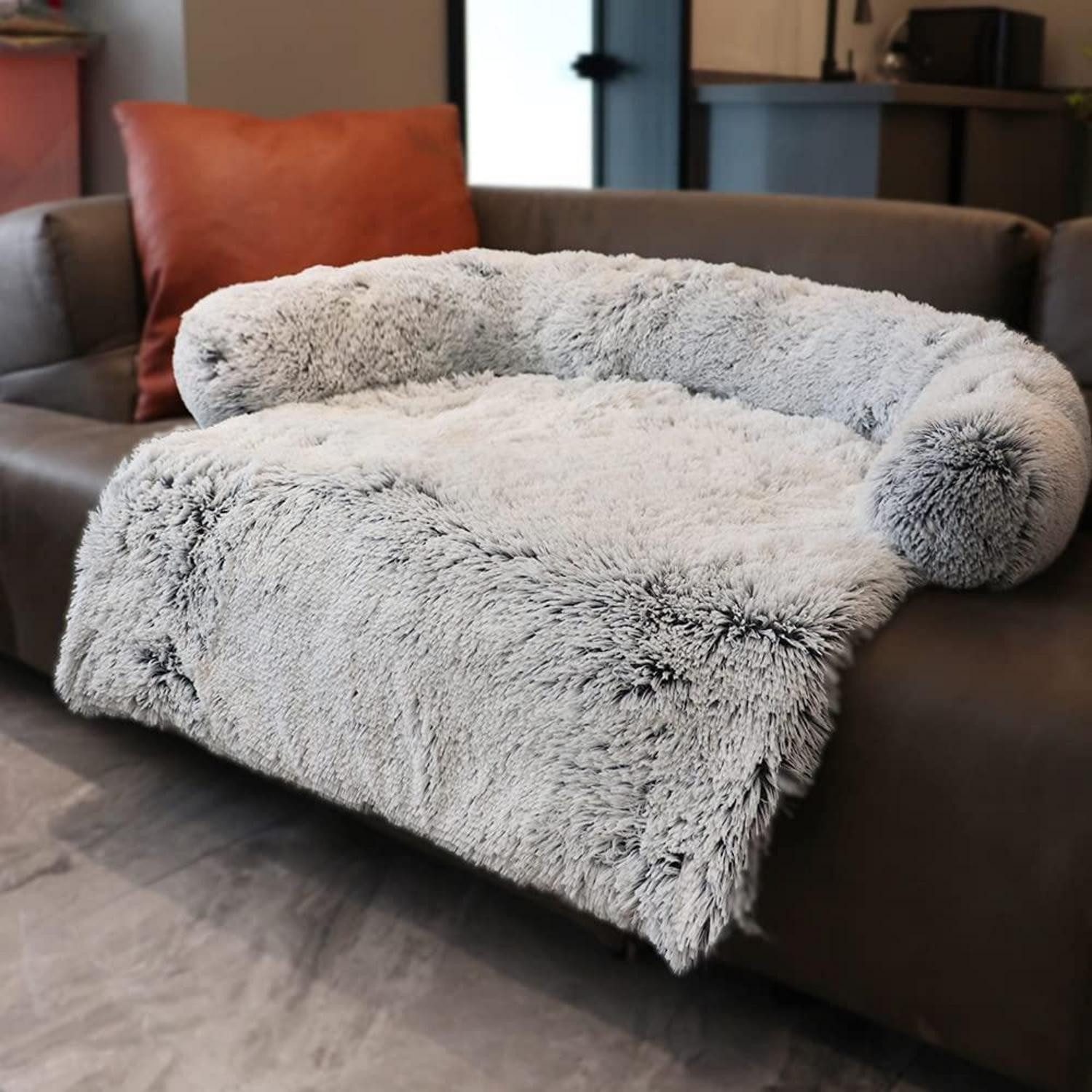 LuxusKollektion Tiersofa Hundebett Plüsch weich XL Hellgrau