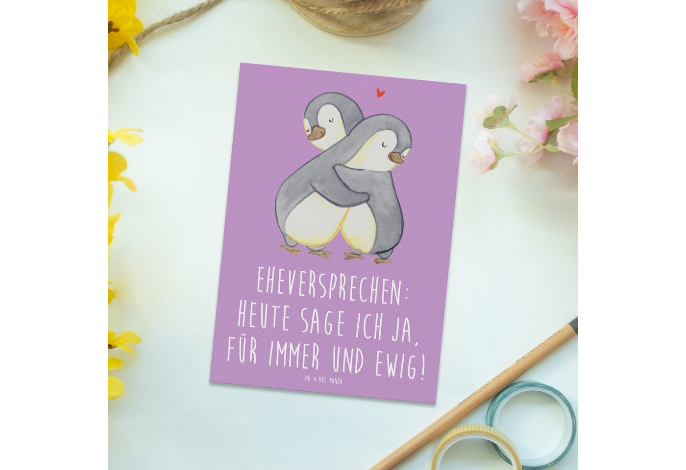 Thumbnail - Mr. & Mrs. Panda Postkarte Eheversprechen für immer - Lavendeltraum - Geschenk, Hochzeit, Gesche