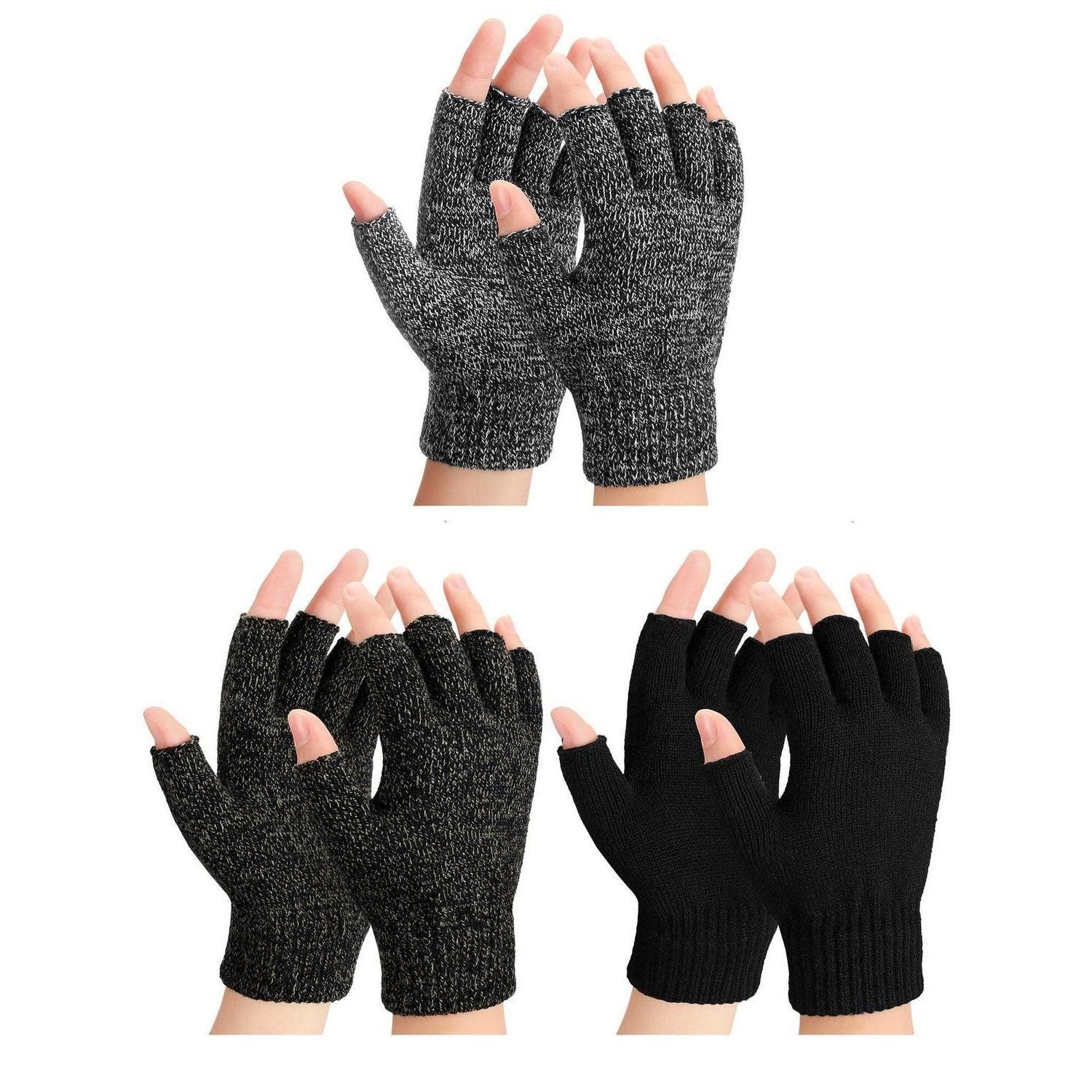 LuxusKollektion Thermohandschuhe Strickhandschuhe fingerlos 3 Paar (3-St)