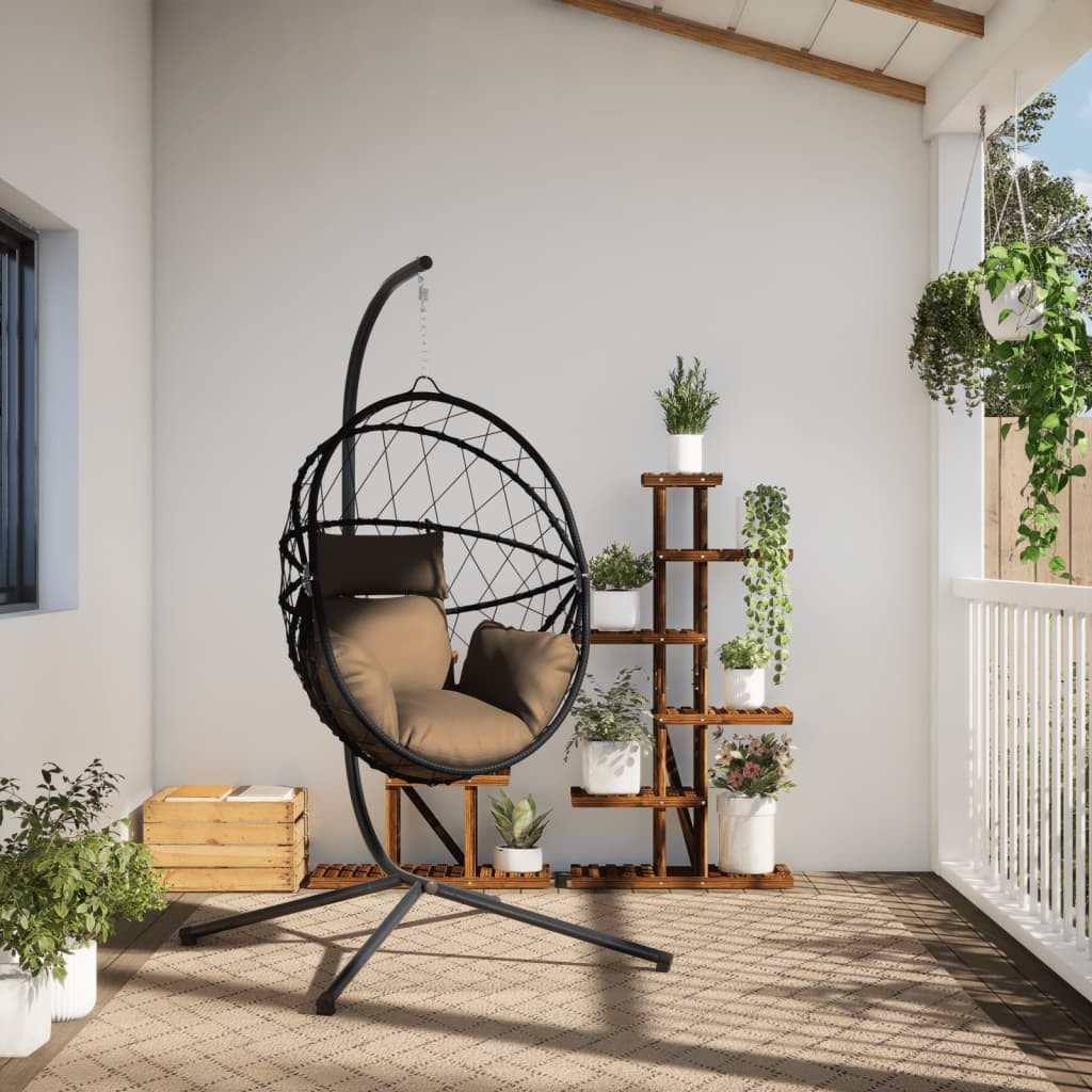 vidaXL Hollywoodschaukel Hängesessel Ei-Design mit Ständer Taupe Rattan und Stahl, 1-Sitzer, 1 tlg.